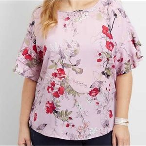 Floral Top with Ruffle Sleeve